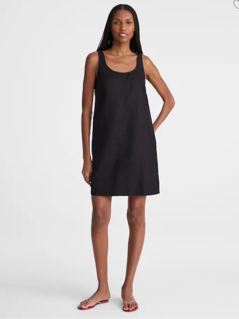 Madewell Scoopneck Mini Shift Dress in 100% Linen - Black